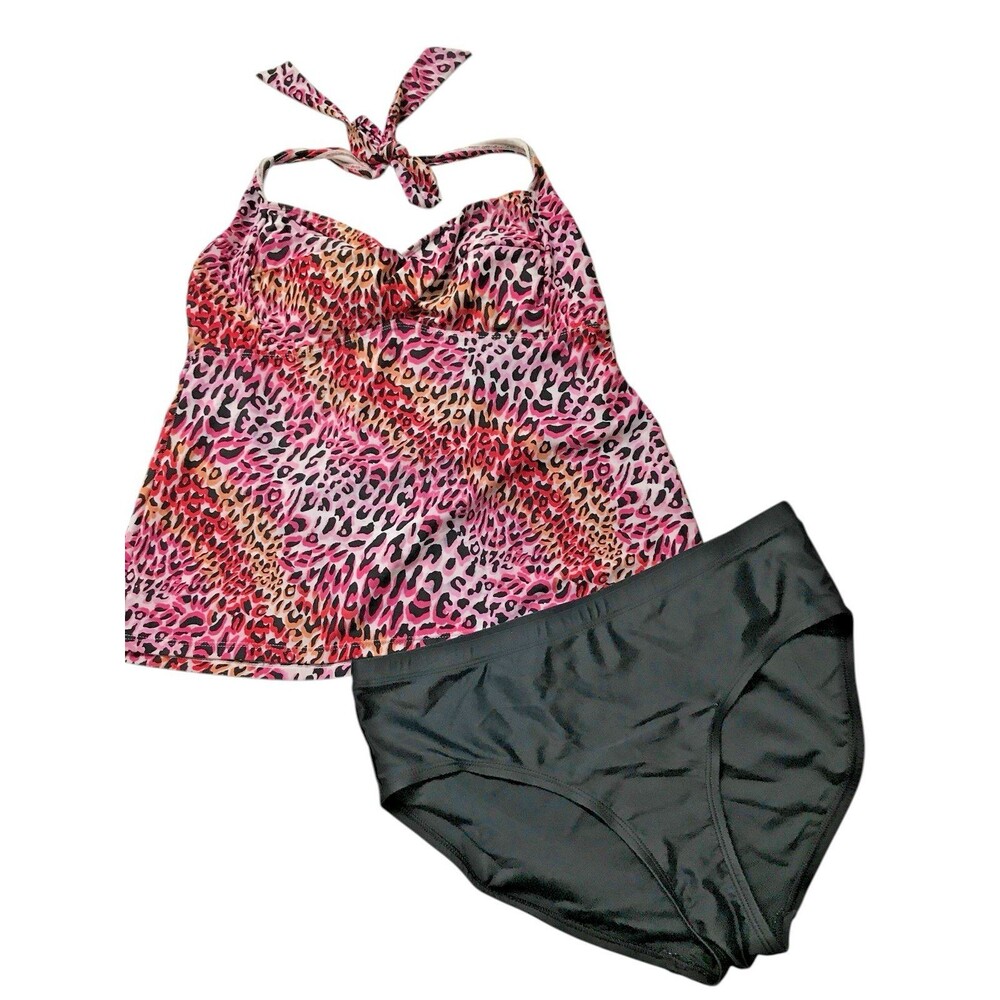 2-Pc Tankini Catalina Top Animal Print Sz L 12/14 & St John's Bay Bottoms Sz 14